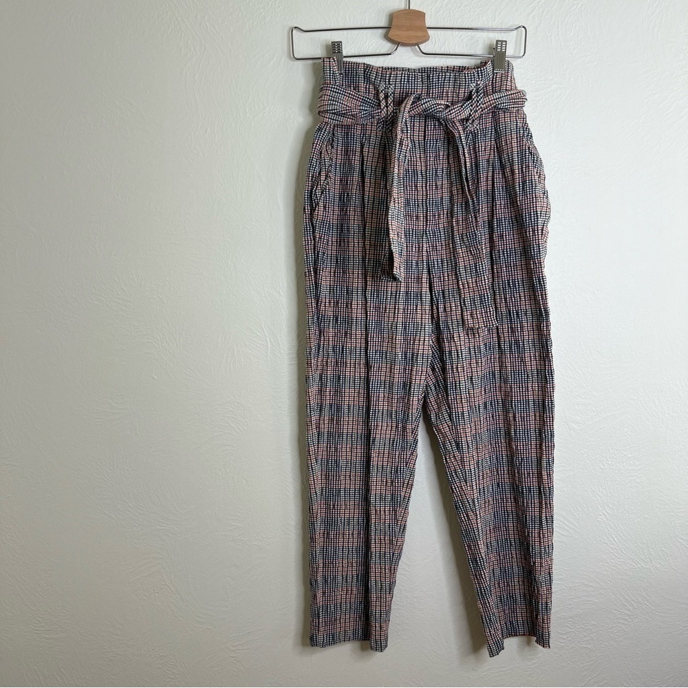 Anthropologie Women's Multicolor Checked High Waist Belted Trousers Pants Size 6